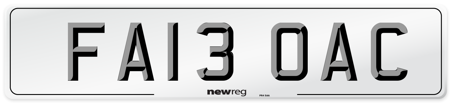 FA13 OAC Number Plate from New Reg